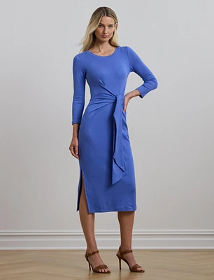 Lauren Ralph Lauren Women's Tie-Front Cotton-Blend Crewneck Dress