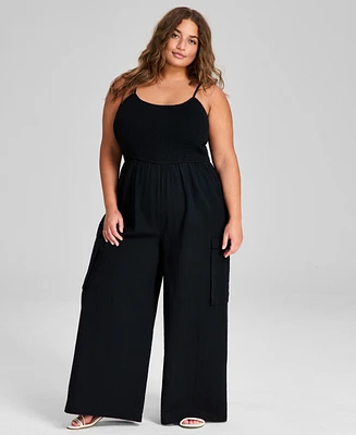 And Now This Trendy Plus Smocked Jumpsuit, Created for Macy's