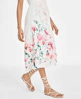 Juniors' Scalloped-Neck Placed Floral Midi Dress