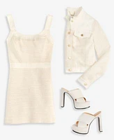 Guess Womens Elise Tweed Denim Mixed Media Jacket Dress