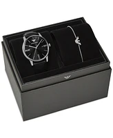 Emporio Armani Men's Black Leather Strap Watch 39mm Gift Set