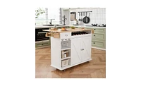 Slickblue Kitchen Island Cart with Solid Wood Top, Wine Storage, Spice Rack, Towel Rack