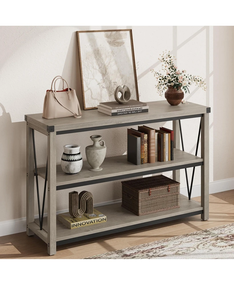 gaomon Farmhouse Entryway Table,47 Inch Narrow Long Console Table with Storage, 3 Tier Wood Console Table for Living Room