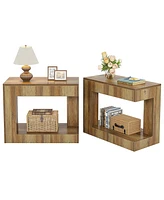 Tribesigns 2-Tier End Table Set of 2, Small Side Table with Open Storage Shelf, Farmhouse Sofa Side Table Wooden End Table for Living Room, Bedroom, R