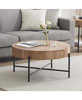 gaomon Round Coffee Table with Drawers Farmhouse Coffee Table with Storage Wood Accent Center Table Natural Coffee Table for Living Room