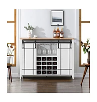 Farmhouse Coffee Bar Cabinet with Storage, 47" Wine Bar Cabinet with Sliding Barn Door, Buffet Sideboard Cabinet