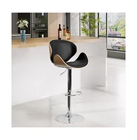 Slickblue Modern Adjustable Height Bar Stool with Curved Black Vinyl Seat and Back