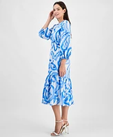 julia jordan Women's Printed Blouson-Sleeve Midi Dress