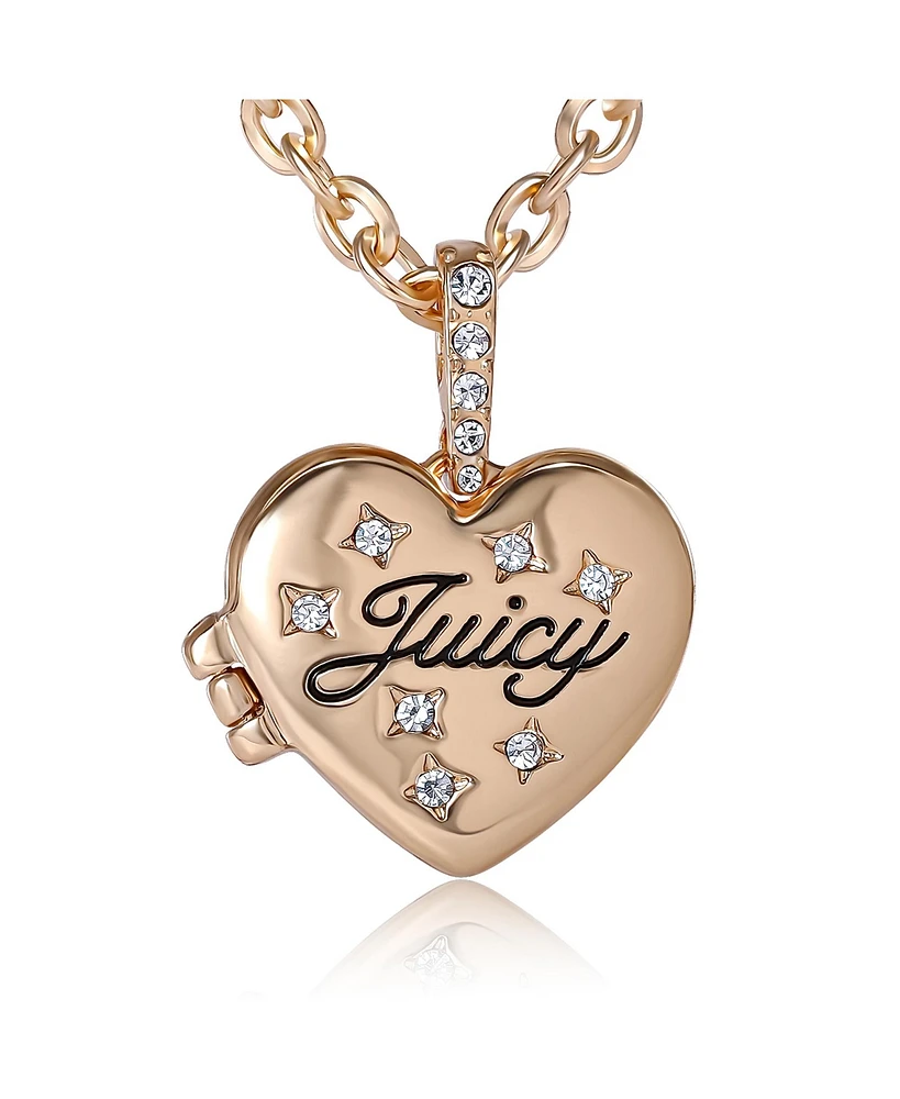 Juicy Couture Gold-Tone Crystal Heart Locket Pendant Necklace