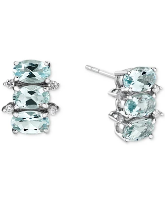 Aquamarine (1-1/2 ct. t.w.) & Diamond Accent Oval Trio Stud Earrings in 14k White Gold