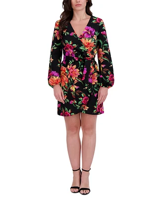 Siena Women's Floral Surplice V-Neck Long-Sleeve Dress