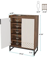 Tribesigns White 25 Pair Shoe Cabinets with Doors, 5-Tier Modern Storage Organizer Cabinet, Freestanding Wood Cabinet Metal Frame for B