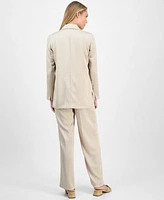 Anne Klein Womens Crinkled Satin Notched Collar One Button Jacket Wide Leg Pants