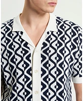 Ben Sherman Men's Tile Jacquard Resort Knitted Short Sleeve Shirt