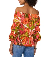 Vince Camuto Women's Printed Bubble-Sleeve Off-The-Shoulder Top