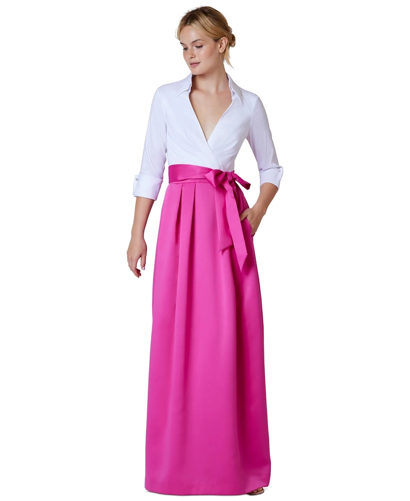 Jessica Howard Petite Colorblocked Collared Evening Gown