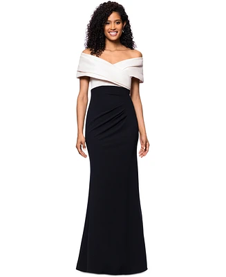 Betsy & Adam Petite Off-The-Shoulder Sweetheart-Neckline Gown