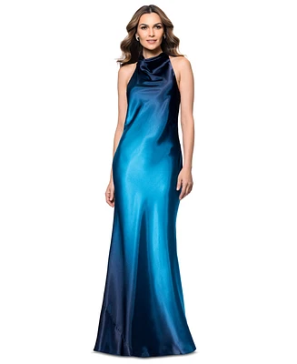 Betsy & Adam Women's Ombre Sleeveless Draped Halter Gown