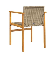 Patio Chairs 2 pcs Beige Poly Rattan&Solid Wood