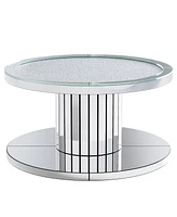 Tribesigns Mirrored Coffee Table, 29.5" Round Living Room Table, Modern 2-Tier Silver Coffee Table Center Table for Living Room