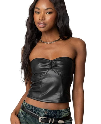 Edikted Womens Myleigh Faux Leather Corset