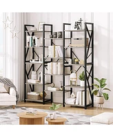 gaomon Triple Wide 5 Tier Bookshelf, Large Industrial Tall Bookcase with 14 Open Shelves, Bookshelf Open Display Shelves with Metal Frame for Home Off