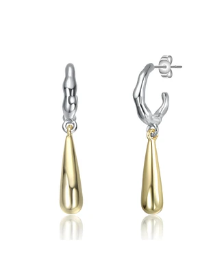 Two-Tone White Gold Plated or 14K Gold Plated C-Hoop Briolette Drop Earrings