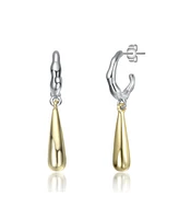 Two-Tone White Gold Plated or 14K Gold Plated C-Hoop Briolette Drop Earrings