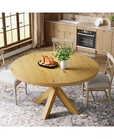 Tribesigns Round Dining Table for 4-6 People, 47.24-Inch Farmhouse Kitchen Table with Crossed Legs, Wood Circle Dinner Table Dining Room Table for Kit