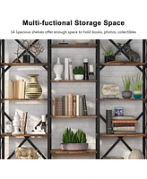 Tribesigns Triple Wide 5-Shelf Bookcase, Etagere Large Open Bookshelf Vintage Industrial Style Shelves Wood and Metal bookcases Furniture for Home & O