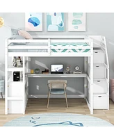 Slickblue Loft Bed with Desk and Shelves for Space-Saving and Organized Bedroom Storage