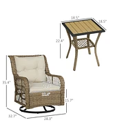 Outsunny 3 Pieces Wicker Bistro Set, Rocking Patio Furniture