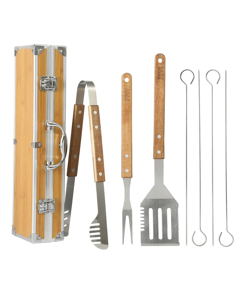 Gibson Home Barbeque Pro 8 Piece Bbq Tools W/ Acacia Wood Handles and Aluminum Storage Box