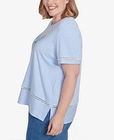 Alfred Dunner Plus Classic Striped Butterfly Short Sleeves Tee