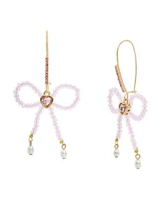 Betsey Johnson Faux Stone Sweetheart Beaded Bow Dangle Earrings