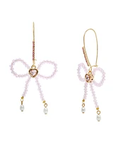 Betsey Johnson Faux Stone Sweetheart Beaded Bow Dangle Earrings