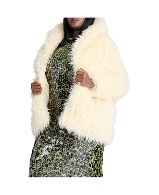 Eloquii Women's Plus Size Textural Faux Fur Coat