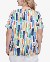 Alfred Dunner Plus Size Stained Glass Pleated Crew Neck Top