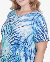 Alfred Dunner Plus Animal Printed Top with Ruched Sides