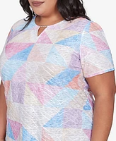 Alfred Dunner Plus Geometric Patchwork Crew Neck Top