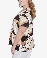 Alfred Dunner Plus Geometric Top with Detailed Neckline