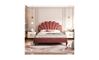 Slickblue Upholstered Platform Bed with Flower Pattern Velvet Headboard