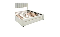 Slickblue Upholstered Platform Bed with Footboard Drawer and Side Storage – Perfect for Small Spaces