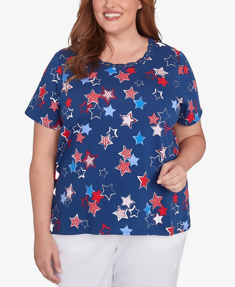 Alfred Dunner Plus Star Studded Crew Neck Top