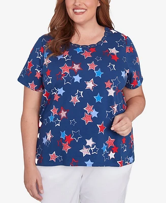 Alfred Dunner Plus Star Studded Crew Neck Top