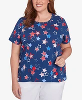 Alfred Dunner Plus Star Studded Crew Neck Top