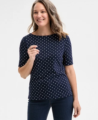 Style & Co Petite Major Dot Elbow-Sleeve Top, Exclusively at Macy's