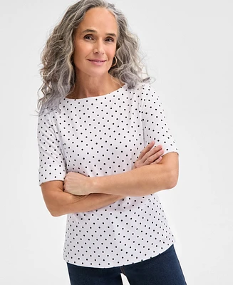 Style & Co Petite Major Dot Elbow-Sleeve Top, Exclusively at Macy's