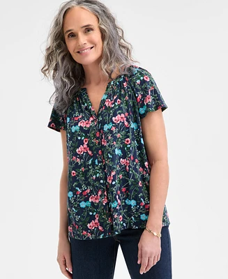 Style & Co Women's Printed Flutter-Sleeve Gathered-Neck Top, Exclusively at Macy's