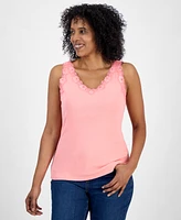 Style & Co Women's Lace-Trim Cotton Tank Top, Created for Macy's
